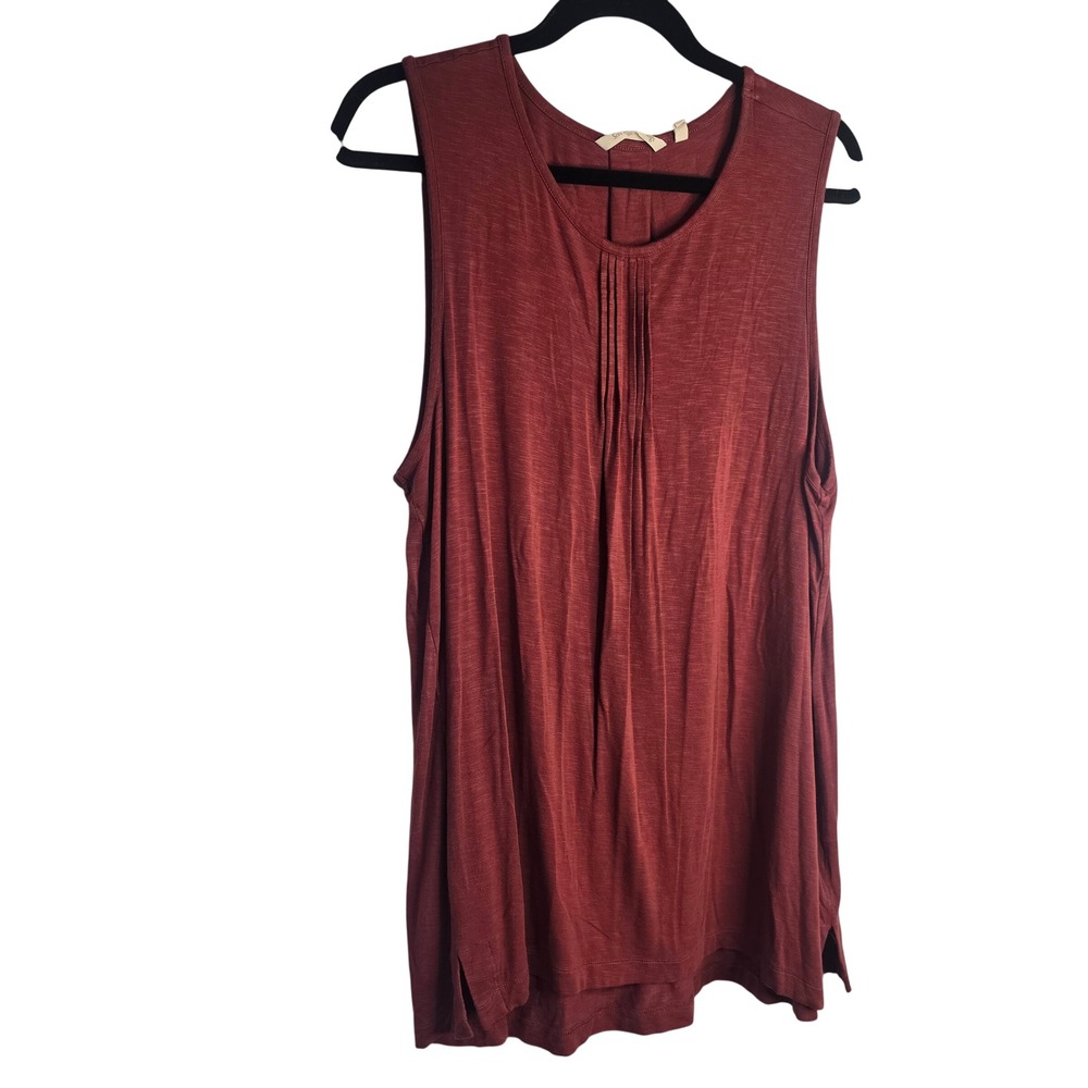 Soft Surroundings Pintuck Tank Tunic Women 1X Red Viscose Slub Knit Lagenlook